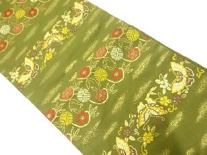 アンティーク　花・蝶模様織り出し袋帯(材料)